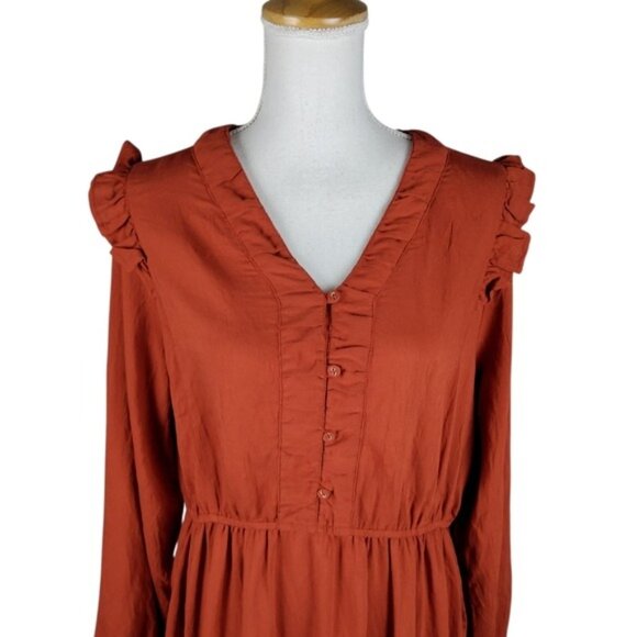 DownEast Elora Long Sleeve Dress In Red Ochre Size XL - Picture 4 of 9